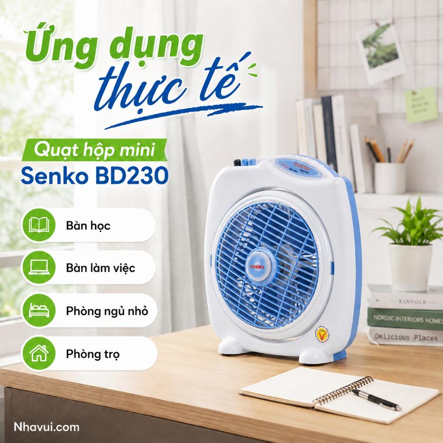 Quạt hộp mini Senko BD230 28W 5 cánh màu Kem Cốm, Kem Môn, Kem Xám